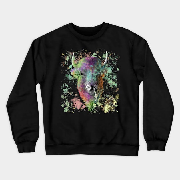 Painted Buffalo Crewneck Sweatshirt by Wolf Cove Creations